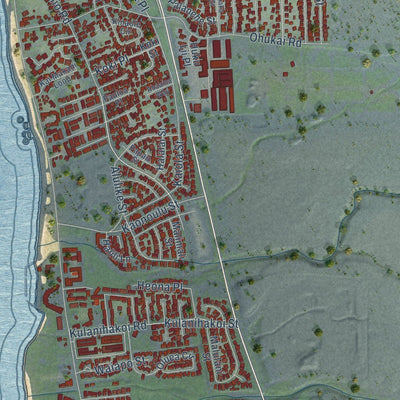 Close-up of the map of Kihei, Hawaii print showing street and building detail
