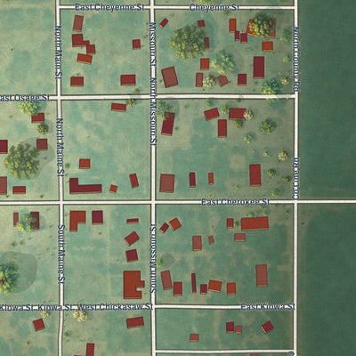 Close-up of the map of Hunter, Oklahoma print showing street and building detail