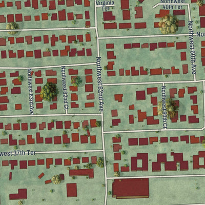 Close-up of the map of Virginia Gardens, Florida print showing street and building detail