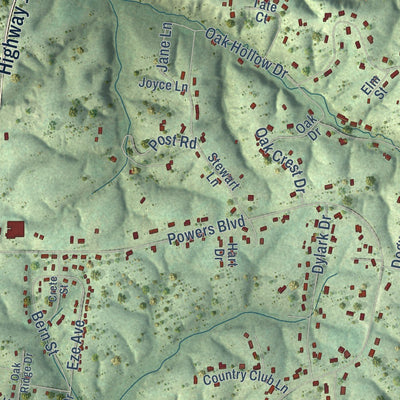 Close-up of the map of Waverly, Tennessee print showing street and building detail