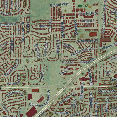 Close-up of the map of Sun Prairie, Wisconsin print showing street and building detail