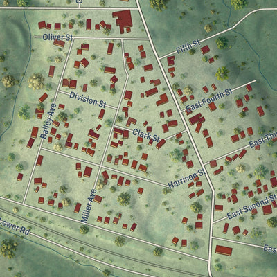 Close-up of the map of East Galesburg, Illinois print showing street and building detail