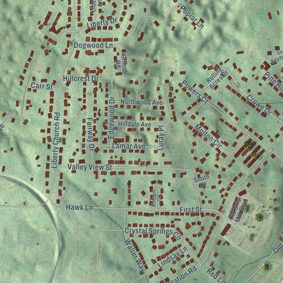 Close-up of the map of Spurgeon, Tennessee print showing street and building detail