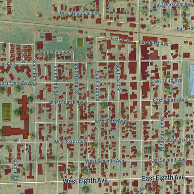 Close-up of the map of Yuma, Colorado print showing street and building detail