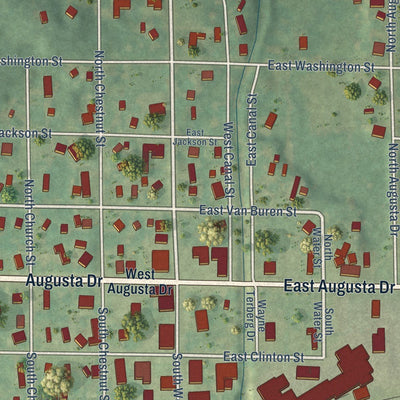 Close-up of the map of Augusta, Kalamazoo County, Michigan print showing street and building detail