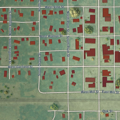 Close-up of the map of Argonia, Kansas print showing street and building detail