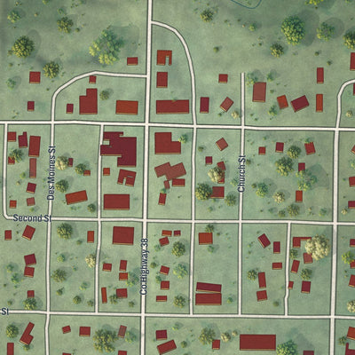Close-up of the map of Currie, Minnesota print showing street and building detail