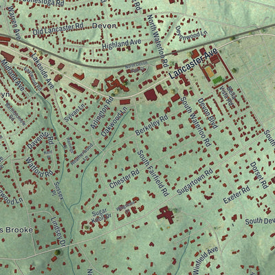Close-up of the map of Easttown, Pennsylvania print showing street and building detail