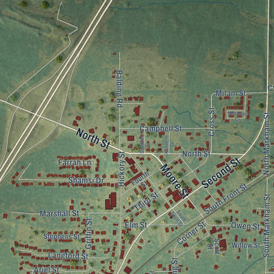 Close-up of the map of Ward, Arkansas print showing street and building detail