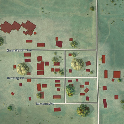 Close-up of the map of Bellechester, Minnesota print showing street and building detail