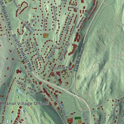 Close-up of the map of Briarcliff Manor, New York print showing street and building detail