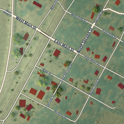 Close-up of the map of Alicia, Arkansas print showing street and building detail