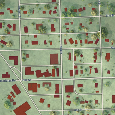 Close-up of the map of Creston, Nebraska print showing street and building detail