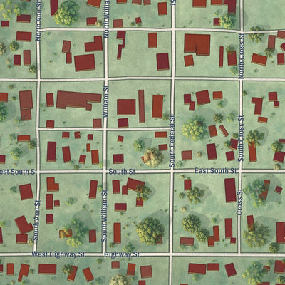 Close-up of the map of Perry, Illinois print showing street and building detail