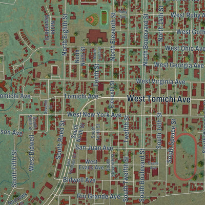 Close-up of the map of Gunnison, Colorado print showing street and building detail