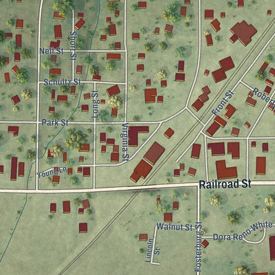 Close-up of the map of Shipman, Illinois print showing street and building detail