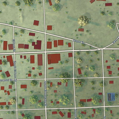 Close-up of the map of Delmont, South Dakota print showing street and building detail