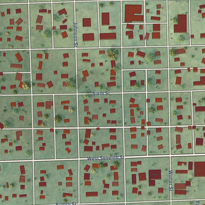 Close-up of the map of Wakefield, Nebraska print showing street and building detail