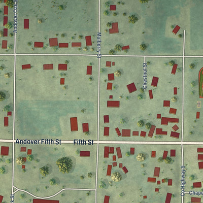 Close-up of the map of Andover, Illinois print showing street and building detail