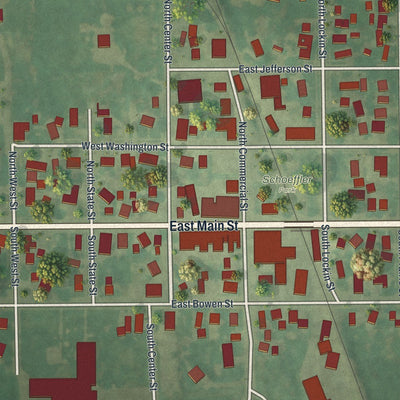 Close-up of the map of Brandon, Wisconsin print showing street and building detail