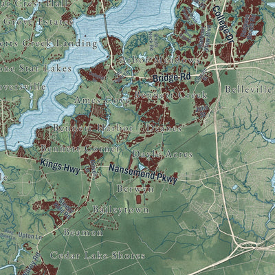 Close-up of the map of Suffolk, Virginia print showing street and building detail