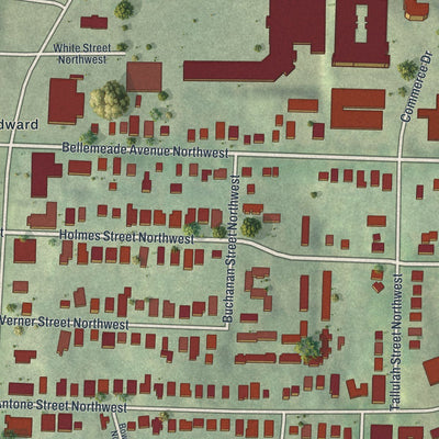 Close-up of the map of Berkeley Park, Georgia print showing street and building detail