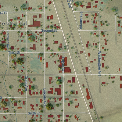 Close-up of the map of Nunn, Colorado print showing street and building detail