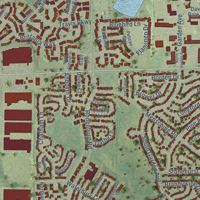 Close-up of the map of Roselle, Illinois print showing street and building detail