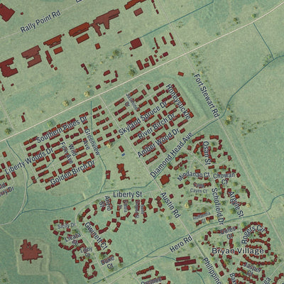 Close-up of the map of Fort Stewart, Georgia print showing street and building detail