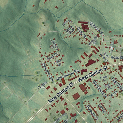 Close-up of the map of Gray, Georgia print showing street and building detail