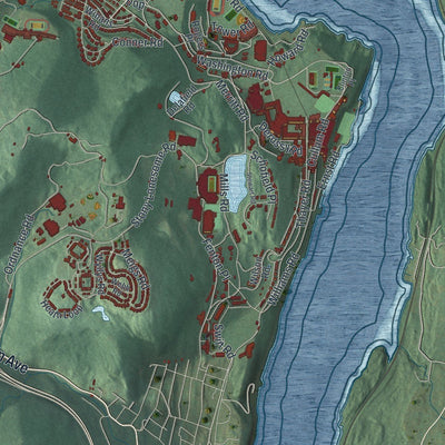 Close-up of the map of West Point, New York print showing street and building detail