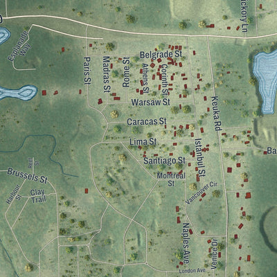 Close-up of the map of Interlachen, Florida print showing street and building detail