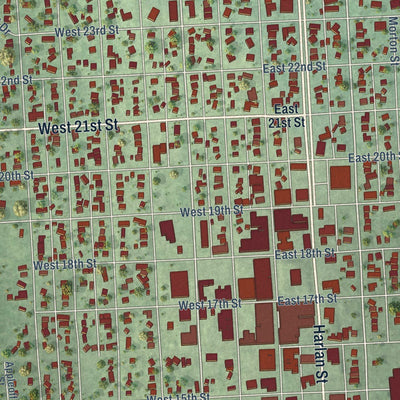 Close-up of the map of Falls City, Nebraska print showing street and building detail