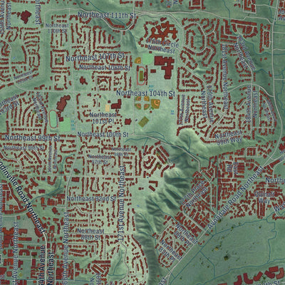Close-up of the map of Redmond, Washington print showing street and building detail