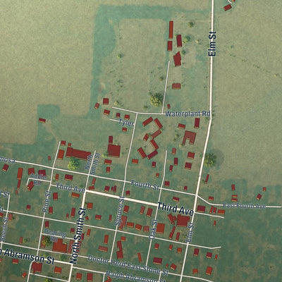 Close-up of the map of Holly Grove, Arkansas print showing street and building detail