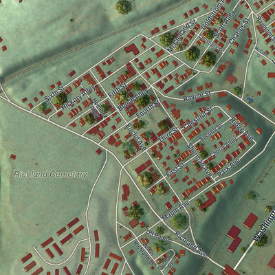 Close-up of the map of Dravosburg, Pennsylvania print showing street and building detail