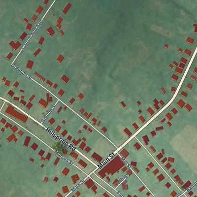 Close-up of the map of Pleasureville, Kentucky print showing street and building detail