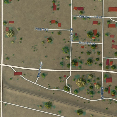 Close-up of the map of Encino, New Mexico print showing street and building detail