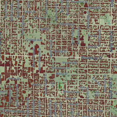 Close-up of the map of Quincy, Illinois print showing street and building detail