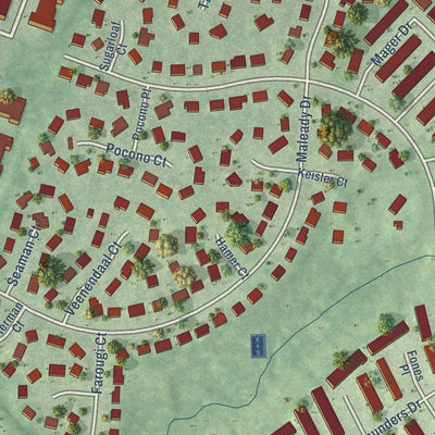 Close-up of the map of Hutchison, Virginia print showing street and building detail