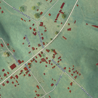 Close-up of the map of Casar, North Carolina print showing street and building detail