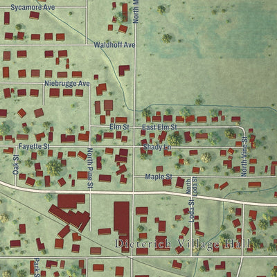Close-up of the map of Dieterich, Illinois print showing street and building detail