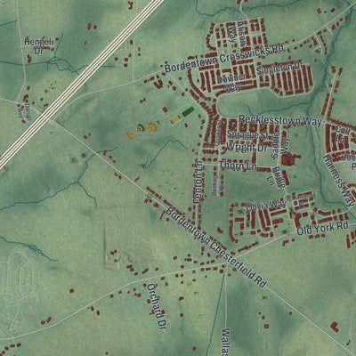 Close-up of the map of Chesterfield, New Jersey print showing street and building detail