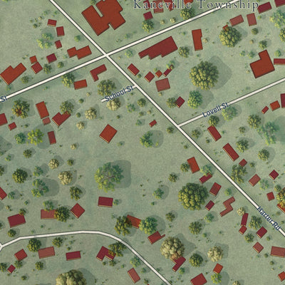 Close-up of the map of Kaneville, Illinois print showing street and building detail