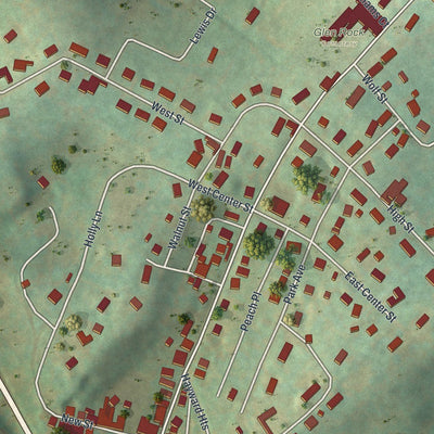 Close-up of the map of Glen Rock, Pennsylvania print showing street and building detail