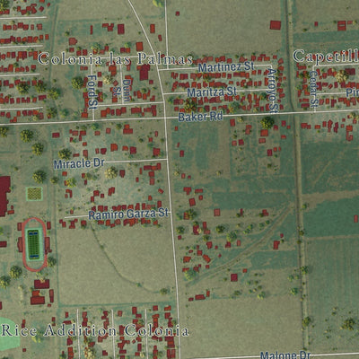 Close-up of the map of Progreso, Texas print showing street and building detail