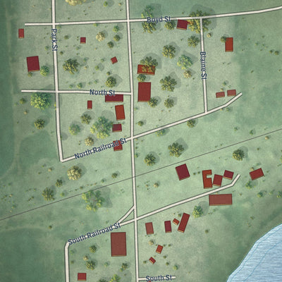 Close-up of the map of Hetland, South Dakota print showing street and building detail