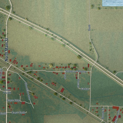 Close-up of the map of Grady, Arkansas print showing street and building detail