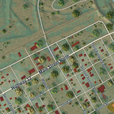 Close-up of the map of Marmarth, North Dakota print showing street and building detail