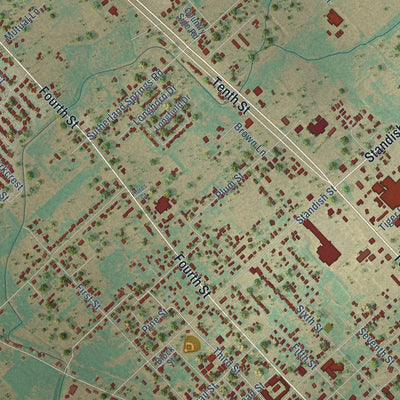 Close-up of the map of Floresville, Texas print showing street and building detail